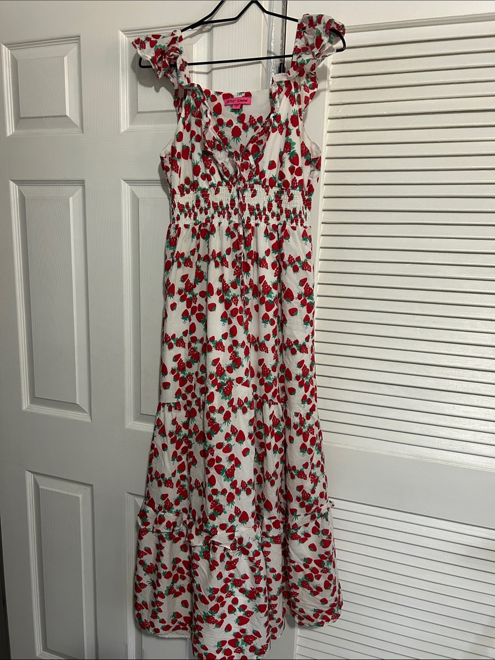 Betsey Johnson Strawberry-Print Maxi Dress with Ruffle Straps